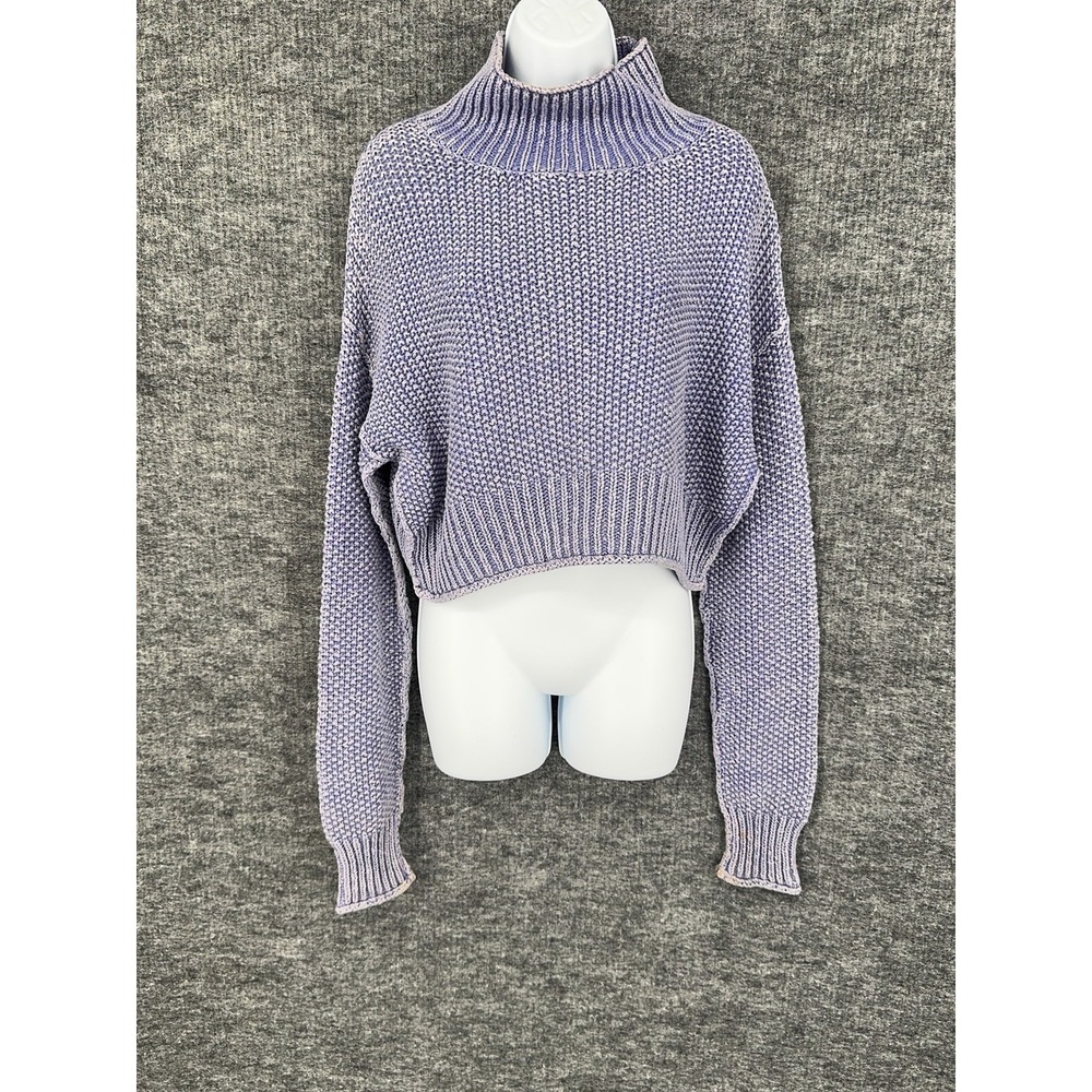 Free People Sweater Womens Small Purple Turtleneck Cropped Chunky Knit Oversized